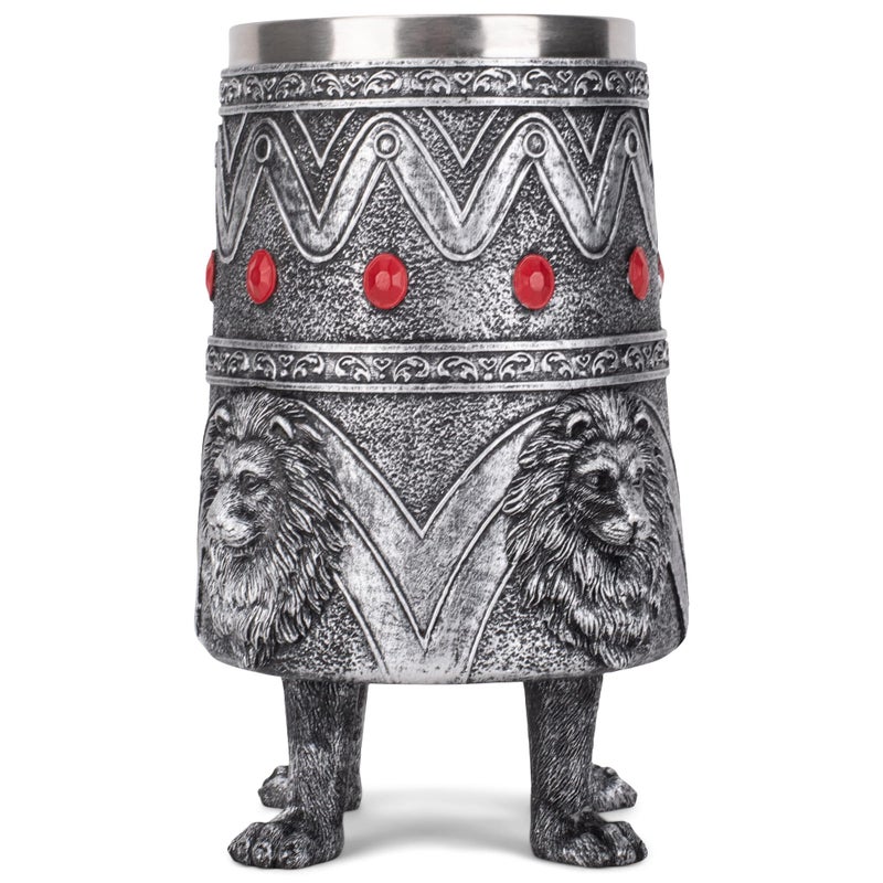 Cottage Garden Lion Royal Red Jeweled 14 ounce Stainless Steel Insert Goblet Chalice Mug - Image 3