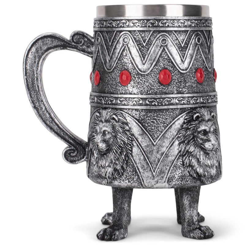Cottage Garden Lion Royal Red Jeweled 14 ounce Stainless Steel Insert Goblet Chalice Mug - Image 2