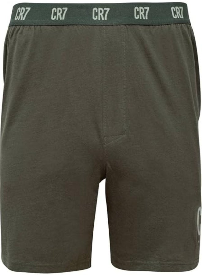 CR7 Men's Pyjama Set – Soft Cotton Short Sleeve T-Shirt & Shorts Sleepwear Set, Breathable Comfort Fit Nightwear, Charcoal Grey & Olive Green - Image 3