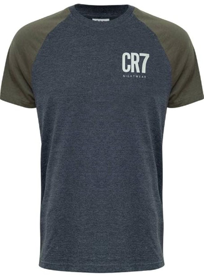 CR7 Men's Pyjama Set – Soft Cotton Short Sleeve T-Shirt & Shorts Sleepwear Set, Breathable Comfort Fit Nightwear, Charcoal Grey & Olive Green - Image 2