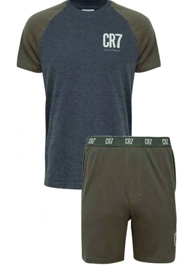 CR7 CR7 Men's Pyjama Set – Soft Cotton Short Sleeve T-Shirt & Shorts Sleepwear Set, Breathable Comfort Fit Nightwear, Charcoal Grey & Olive Green