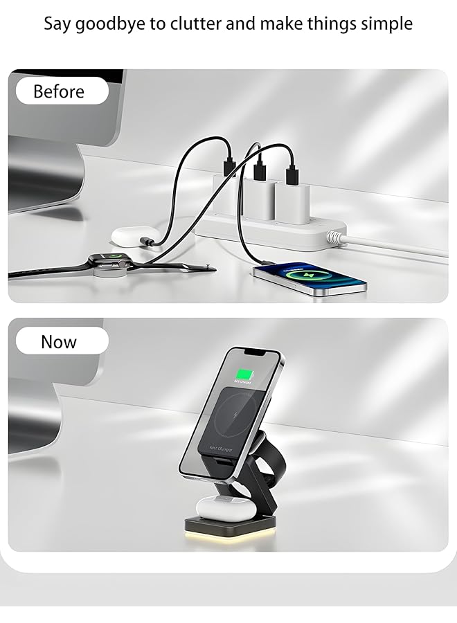 erorex 3 In 1 Charging Station For Smart Phone Devices Safe 15W Faster Mag Safe Charger Stand Magnetic Wireless Charger For Iphone 16 15 14 13 12 Iwatch Airpods Black  - Image 5