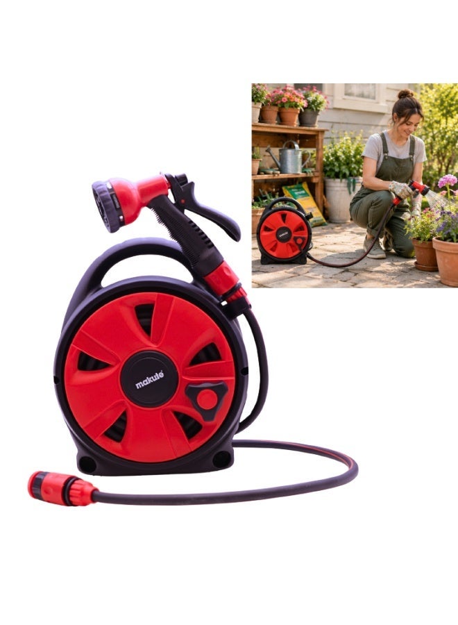 Makute MKMGHR1015 Mini Retractable Garden Hose Reel with 15m Anti-Knotting Hose and 8-Pattern Nozzle - Image 1