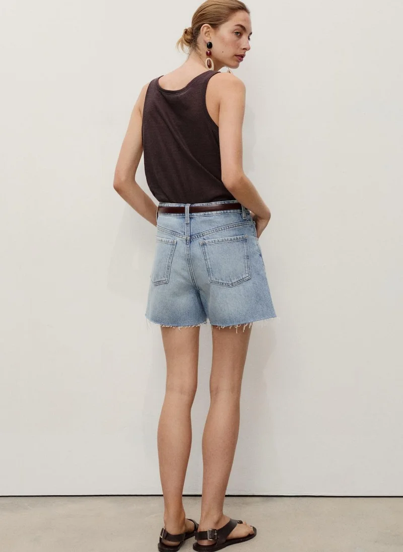 MANGO Frayed Hem Denim Shorts