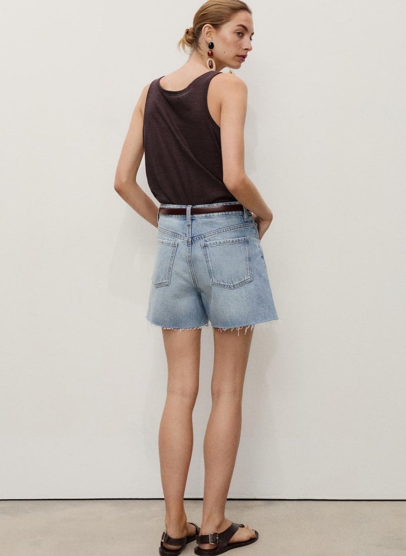 MANGO Frayed Hem Denim Shorts  - Image 2