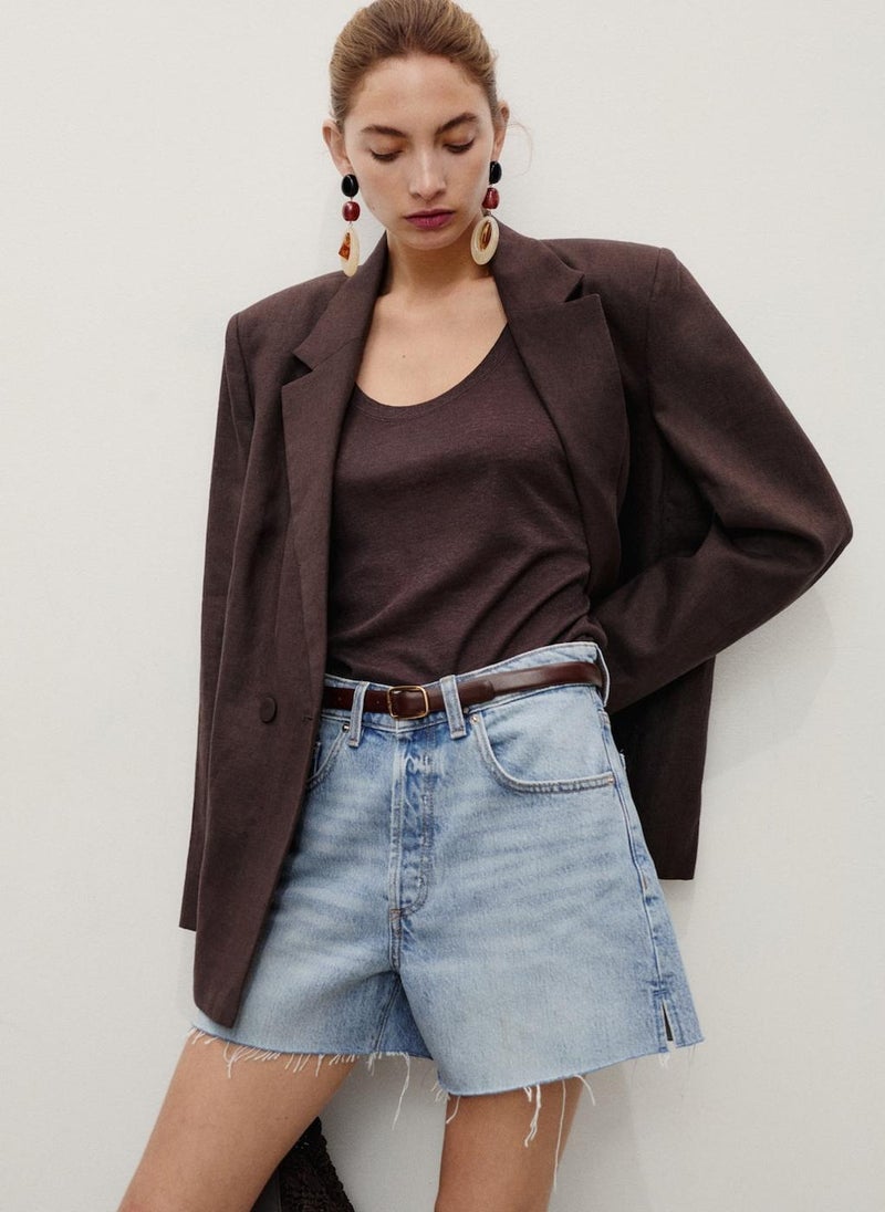 MANGO Frayed Hem Denim Shorts  - Image 3