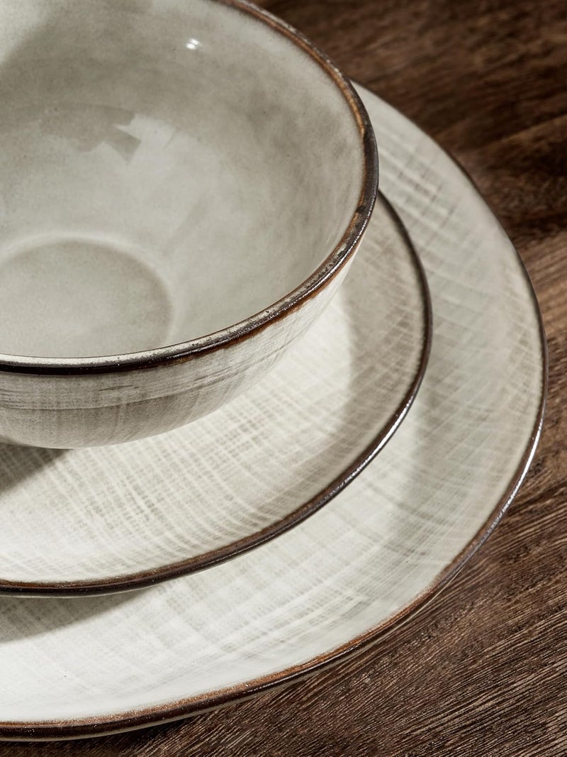 Famiware Famiware Moonlight Plates and Bowls Sets 12 Pieces Stoneware Dinnerware Sets with Linen Finish Handmade Dishware Set for 4 Microwave and Dishwasher Safe Chip and Scratch Resistant Summer Sand  - Image 3