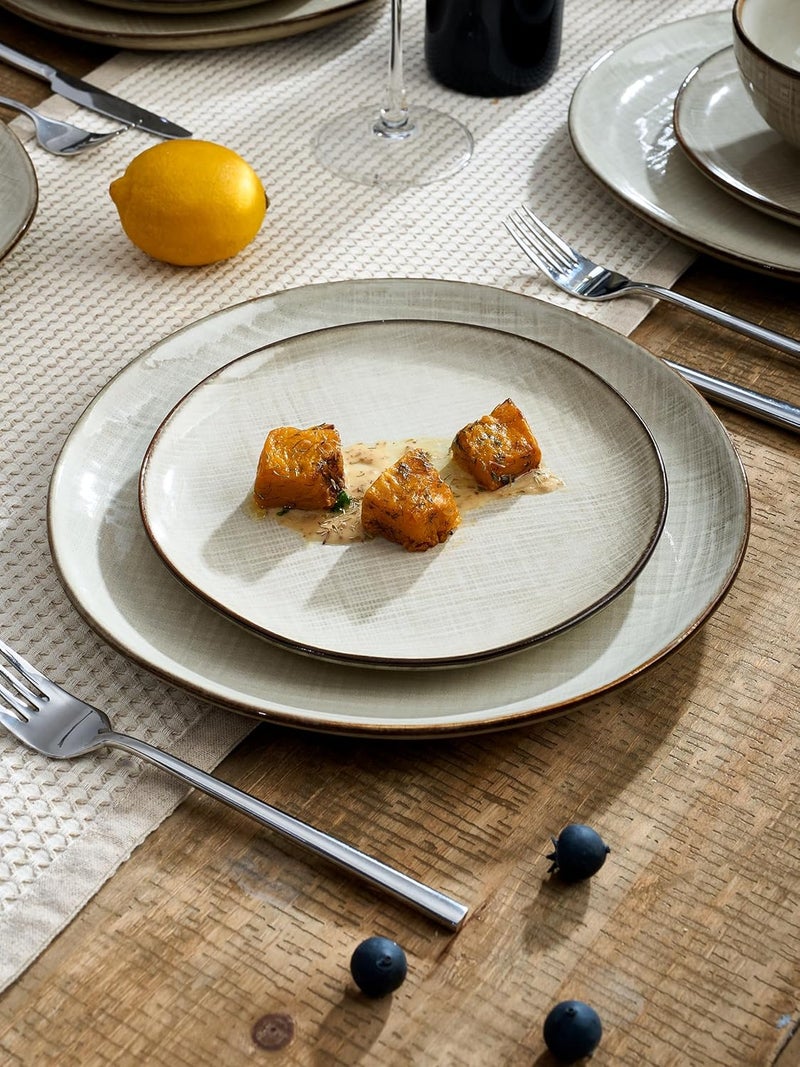 Famiware Famiware Moonlight Plates and Bowls Sets 12 Pieces Stoneware Dinnerware Sets with Linen Finish Handmade Dishware Set for 4 Microwave and Dishwasher Safe Chip and Scratch Resistant Summer Sand  - Image 5