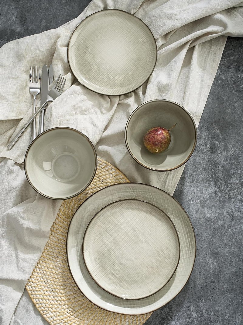 Famiware Famiware Moonlight Plates and Bowls Sets 12 Pieces Stoneware Dinnerware Sets with Linen Finish Handmade Dishware Set for 4 Microwave and Dishwasher Safe Chip and Scratch Resistant Summer Sand  - Image 2