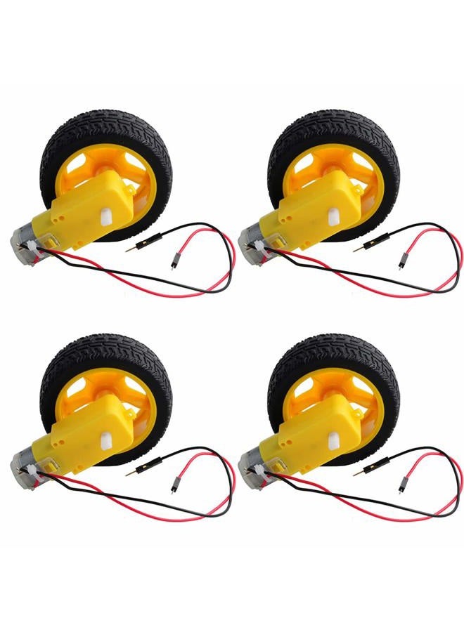 Stemedu Mini DC Electric Gearbox Dual Shaft Geared TT Motor Plastic Tire Tyres Wheel DC 3-6V for Ar duino 1:48 Smart Car Robot (4 Sets) - Image 1