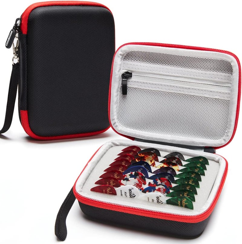 COOZOOM Guitar Pick Holder Case Compatible for Fender, ChromaCast, D'Addario, JIM DUNLOP, Bolopick, UNLP MUSICAL INSTRUMENT Guitar Accessories, All Size Picks Storage Pouch Box-Bag Red - Image 1
