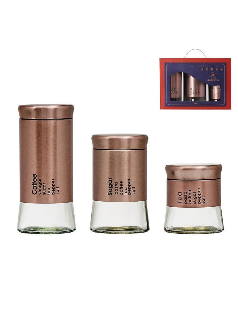 Y&D Rose Gold Stainless Steel 3 Piece Set Candy Coffee Grain Sealed Bottle  - Image 1