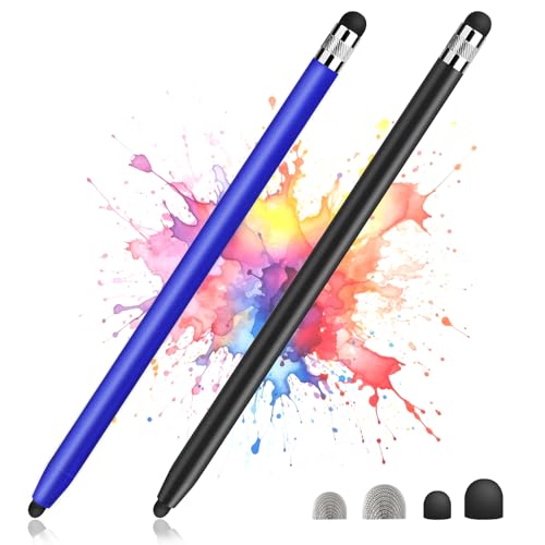 IOUALEY 2 Pack Stylus Pens for Touch Screens, High Sensitivity Precision Capacitive Stylus Pen Compatible with iPad iPhone Samsung Tablets All Universal Touchscreen Devices with 4 Rubber Tips (Blue,Black) - Image 1