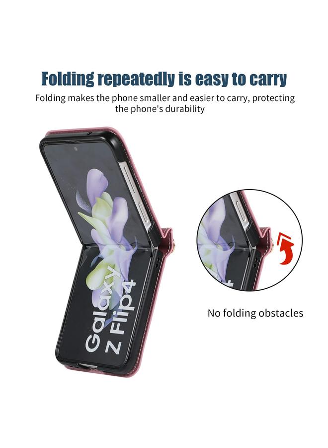S-TOP Case For Samsung Galaxy Z Flip4 Three-fold RFID Leather Phone Case with Lanyard - Image 3