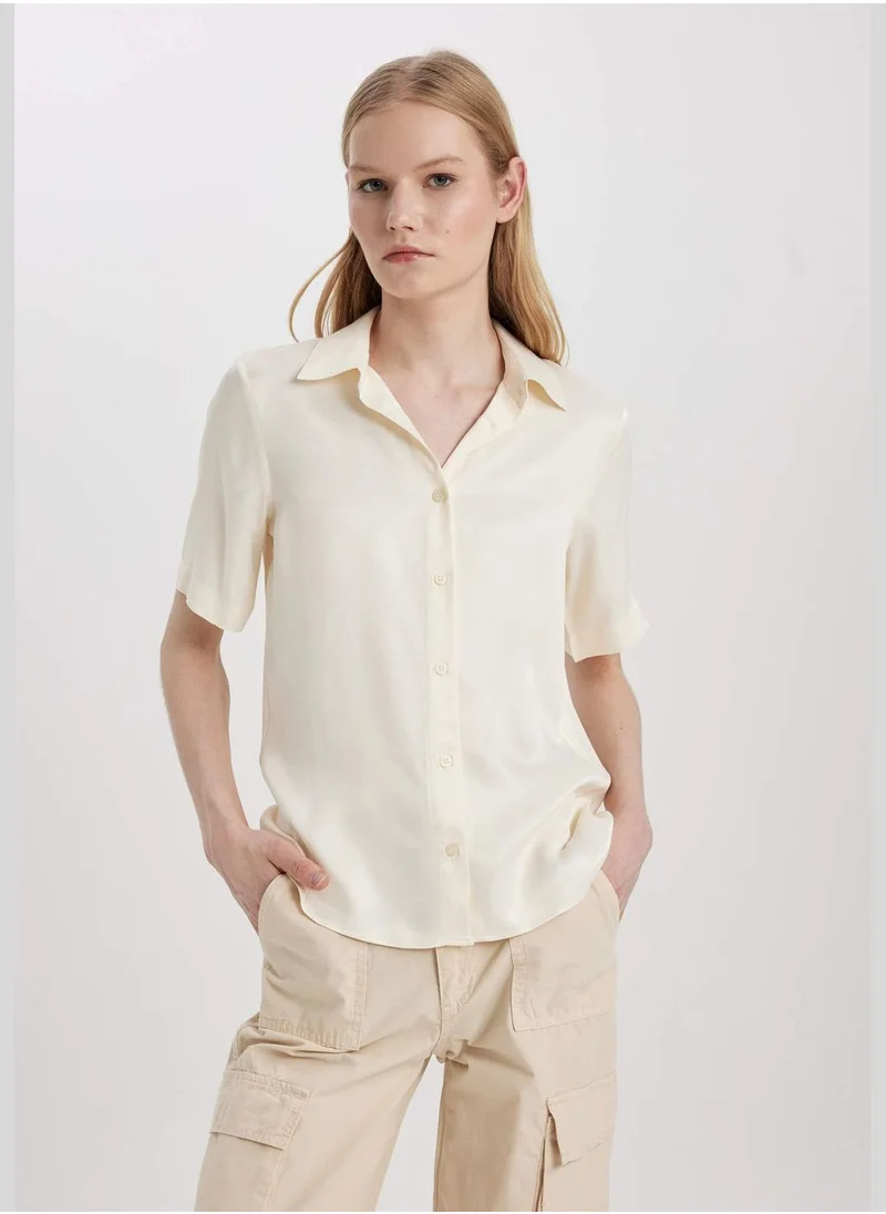 DeFacto Regular Fit Shirt Collar Satin Short Sleeve Shirt