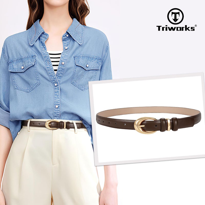 TRIWORKS Women Leather Belt for Jeans Pants Fashion Ladies Skinny Faux Leather Dress belt with Gold Buckle - Image 3