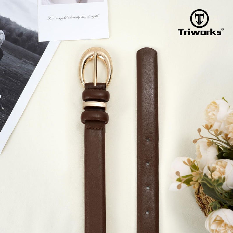 TRIWORKS Women Leather Belt for Jeans Pants Fashion Ladies Skinny Faux Leather Dress belt with Gold Buckle - Image 2