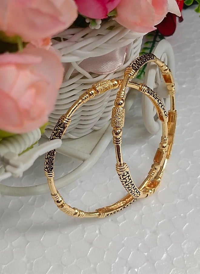 DENICRAAS Bangles for Women and Girls Royal Style Broad Golden Antique Kada Bangle Jewellery For Girls & Women | Women's Facny Design Gold Plated Kada Pair of 1 - Image 4