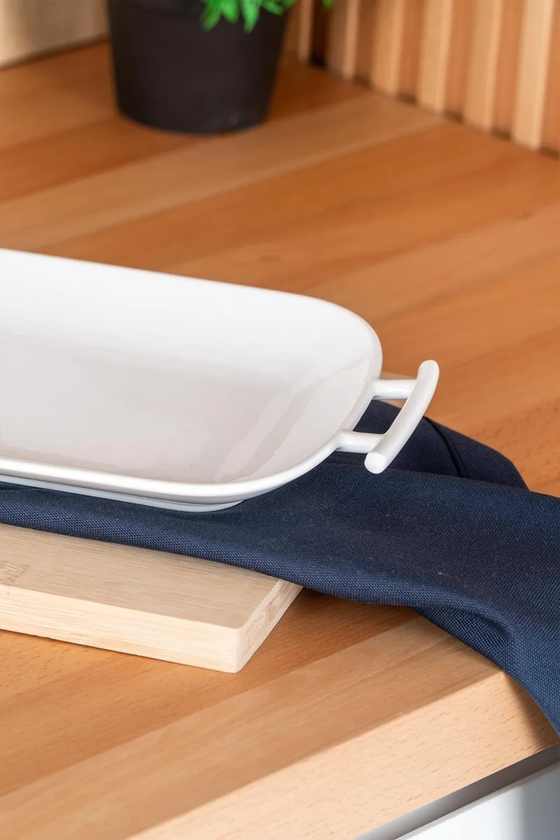 Acar Bianco Perla Rectangular Handled Serving Plate - 39 cm