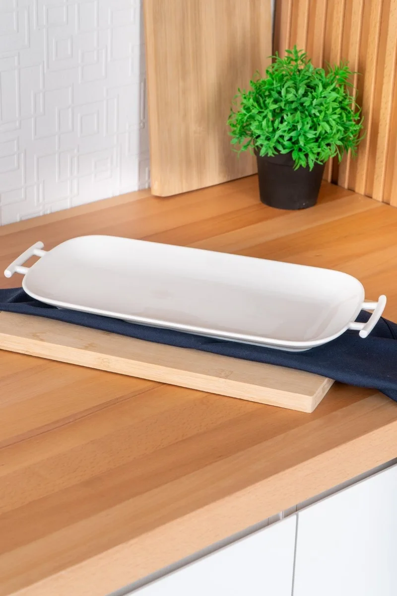 Acar Bianco Perla Rectangular Handled Serving Plate - 39 cm