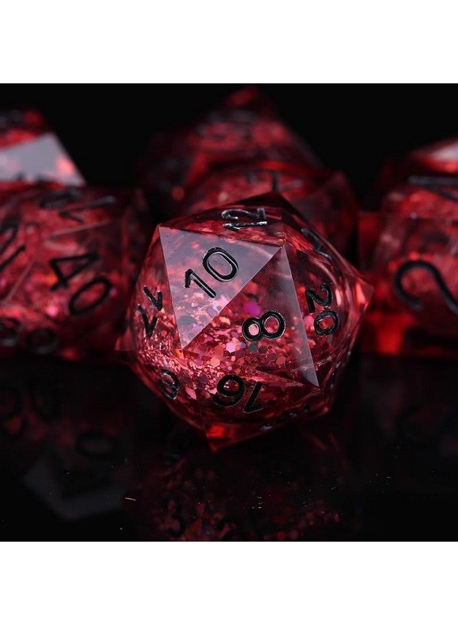 Liquid Core DND Dice Set,Dungeons and Dragon Game Dice Set D&D Gifts with Box,7Pcs Sharp Edge Resin Dungeons and Dragons Polyhedral Role Playing Gaming (Liquid Core, Red)  - Image 1