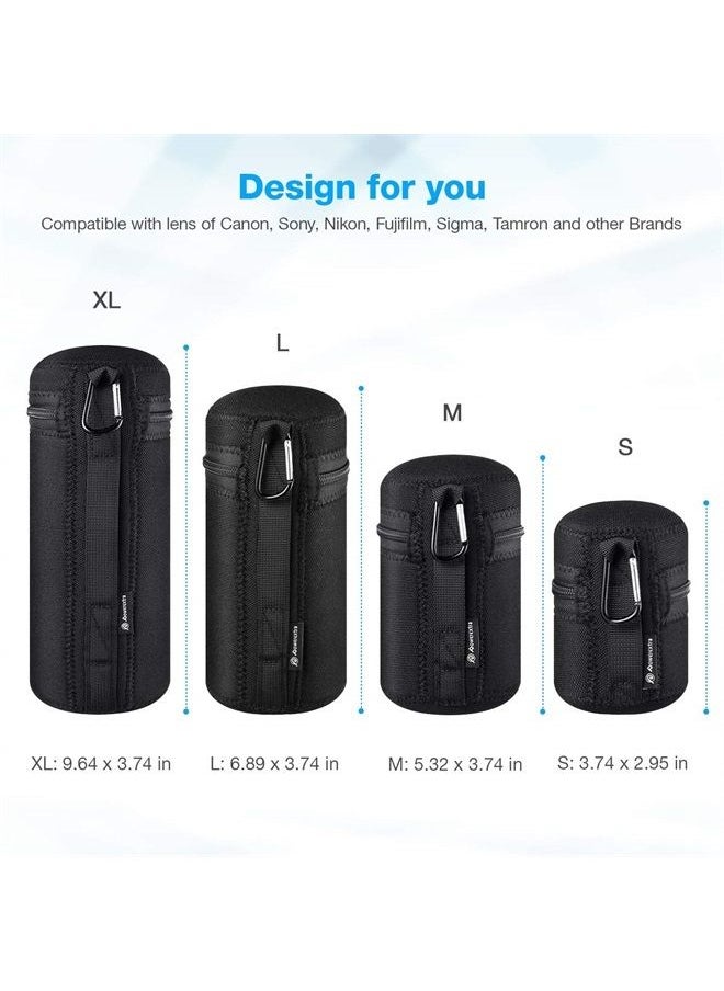 Powerextra - 4x Zipper Lens Case Lens Pouch Bag with Thick Protective Neoprene for DSLR Camera Lens Fit for CA Nikon Sony Olympus Panasonic Includes Small Medium Large XL Size - Image 1