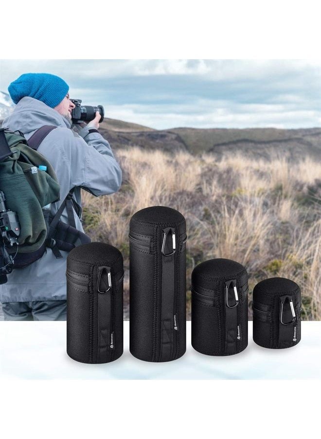 Powerextra - 4x Zipper Lens Case Lens Pouch Bag with Thick Protective Neoprene for DSLR Camera Lens Fit for CA Nikon Sony Olympus Panasonic Includes Small Medium Large XL Size - Image 1