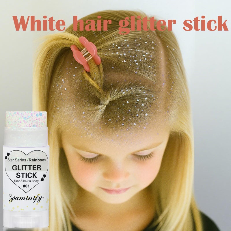 Paminify Rainbow White Hair Glitter Stick for Kids,Mermaid Fairy Costume Body Face Glitter, Singer Concert Cosplay Glitter Makeup,Waterproof Sequins Rave Accessories,Mardi Gras Outfit for Women - Image 2