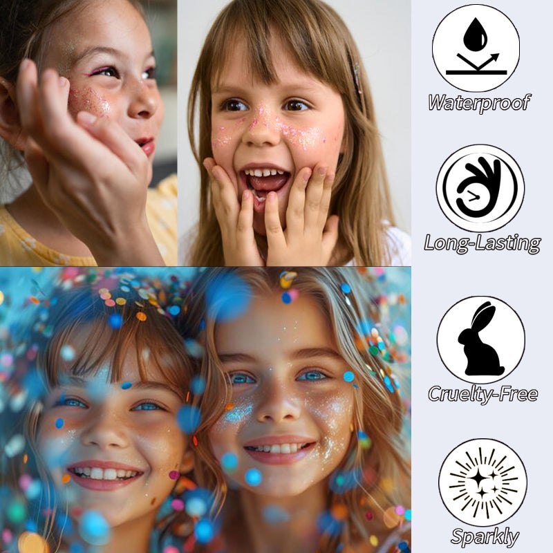Paminify Rainbow White Hair Glitter Stick for Kids,Mermaid Fairy Costume Body Face Glitter, Singer Concert Cosplay Glitter Makeup,Waterproof Sequins Rave Accessories,Mardi Gras Outfit for Women - Image 4