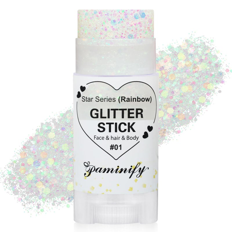 Paminify Rainbow White Hair Glitter Stick for Kids,Mermaid Fairy Costume Body Face Glitter, Singer Concert Cosplay Glitter Makeup,Waterproof Sequins Rave Accessories,Mardi Gras Outfit for Women - Image 1