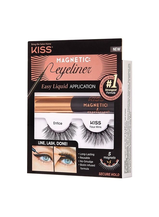 KISS Magnetic Eyeliner & Lash Kit, Entice, 1 Pair of Synthetic False Eyelashes With 5 Double Strength Magnets and Smudge Proof, Biotin Infused Black Magnetic Eyeliner with Precision Tip Brush  - Image 2