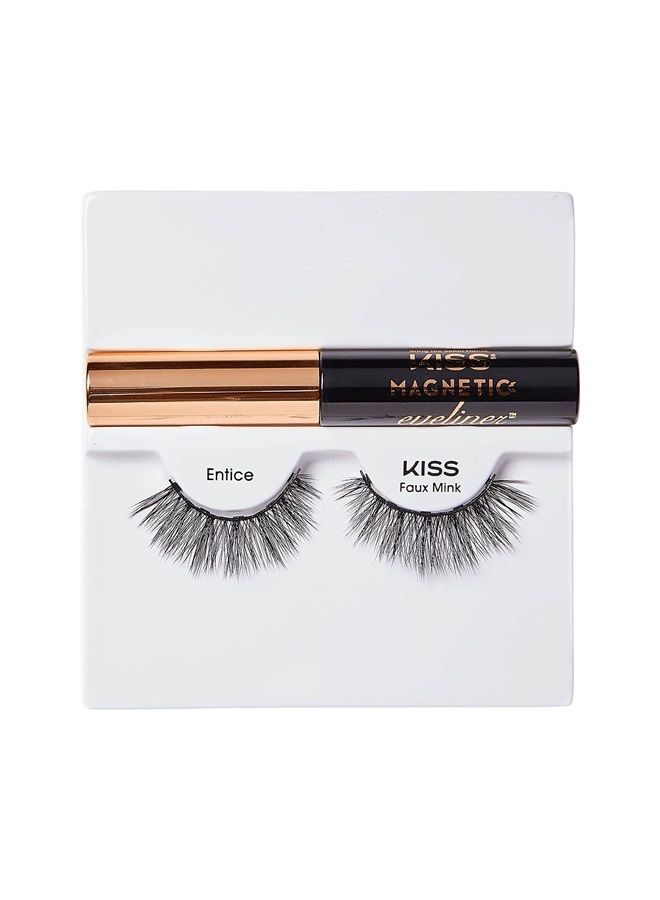 KISS Magnetic Eyeliner & Lash Kit, Entice, 1 Pair of Synthetic False Eyelashes With 5 Double Strength Magnets and Smudge Proof, Biotin Infused Black Magnetic Eyeliner with Precision Tip Brush  - Image 4