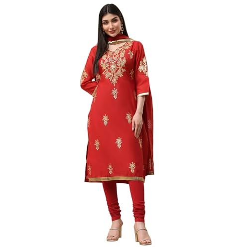 Biba Women Red Poly Chanderi Fitted Kurta Set_32 - Image 1