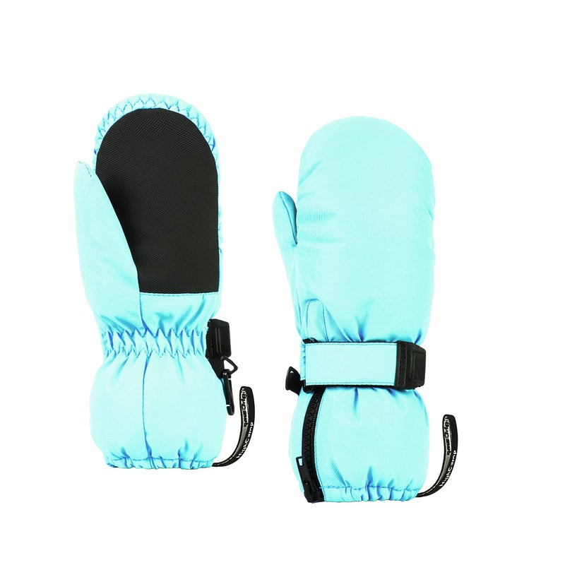 HIGHCAMP Kids Long Cuff Winter Snow Ski Mitten with Zipper Waterproof Gloves for Toddler Boys Girls-Aqua,XS (1-3 Y) - Image 1