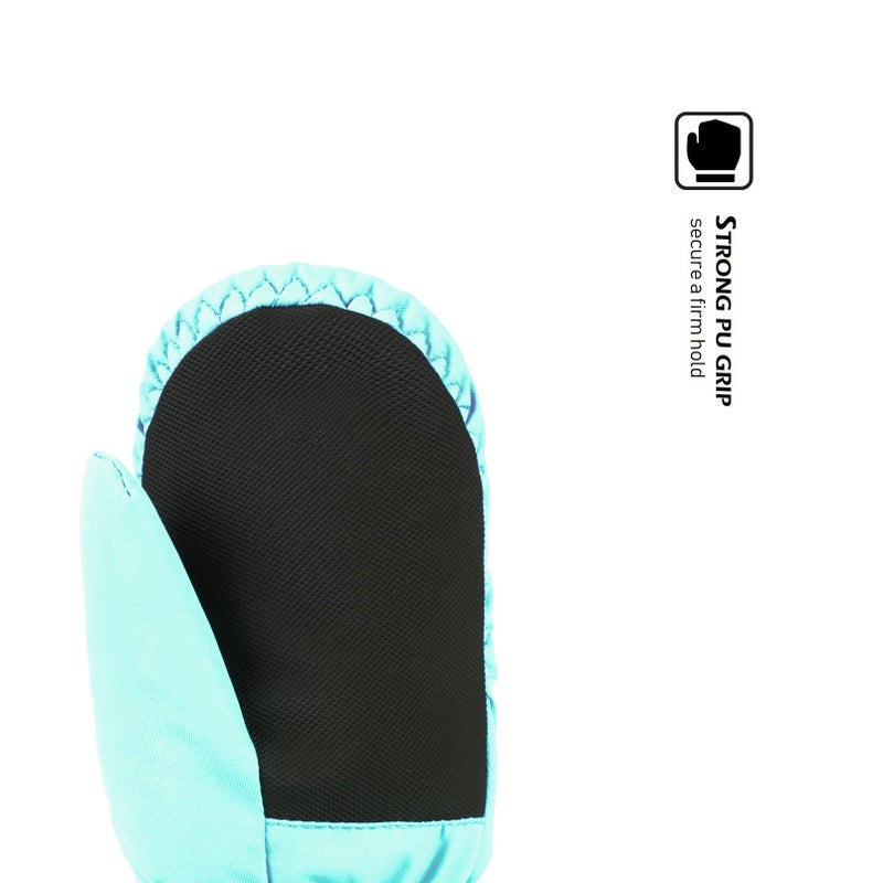 HIGHCAMP Kids Long Cuff Winter Snow Ski Mitten with Zipper Waterproof Gloves for Toddler Boys Girls-Aqua,XS (1-3 Y) - Image 3