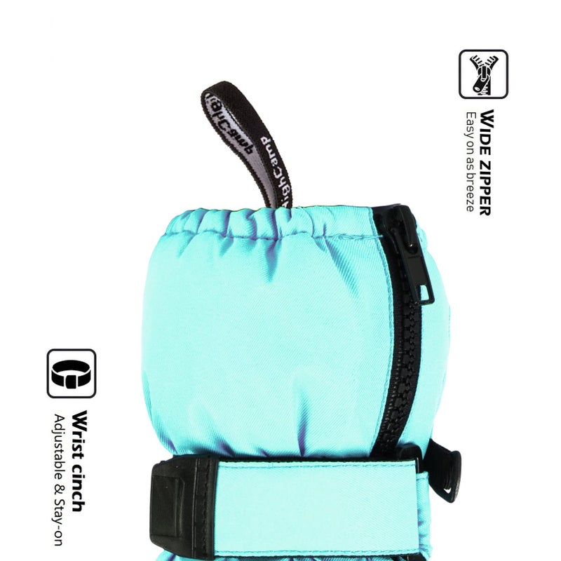HIGHCAMP Kids Long Cuff Winter Snow Ski Mitten with Zipper Waterproof Gloves for Toddler Boys Girls-Aqua,XS (1-3 Y) - Image 4
