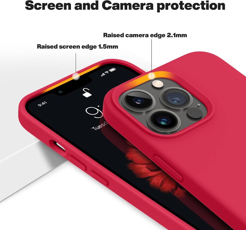 اوتوفلاي حافظة iPhone 13 Pro Max، [حماية من السقوط بدرجة عسكرية] [بطانة من الألياف الدقيقة مقاومة للخدش] حافظة هاتف سيليكون مقاوم للصدمات واقية رفيعة ونحيفة 6.7 بوصة، أحمر - Image 5