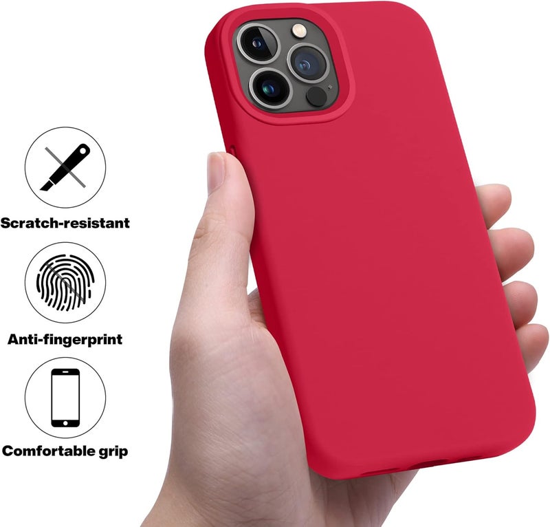 اوتوفلاي حافظة iPhone 13 Pro Max، [حماية من السقوط بدرجة عسكرية] [بطانة من الألياف الدقيقة مقاومة للخدش] حافظة هاتف سيليكون مقاوم للصدمات واقية رفيعة ونحيفة 6.7 بوصة، أحمر - Image 3