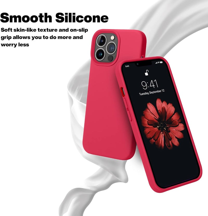 اوتوفلاي حافظة iPhone 13 Pro Max، [حماية من السقوط بدرجة عسكرية] [بطانة من الألياف الدقيقة مقاومة للخدش] حافظة هاتف سيليكون مقاوم للصدمات واقية رفيعة ونحيفة 6.7 بوصة، أحمر - Image 2