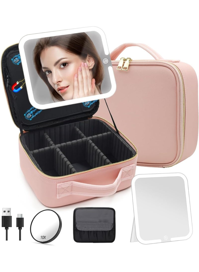 Travel Makeup Bag for Cosmetic Organizer with Large Removable Magnetic Lighted Mirror - Image 3