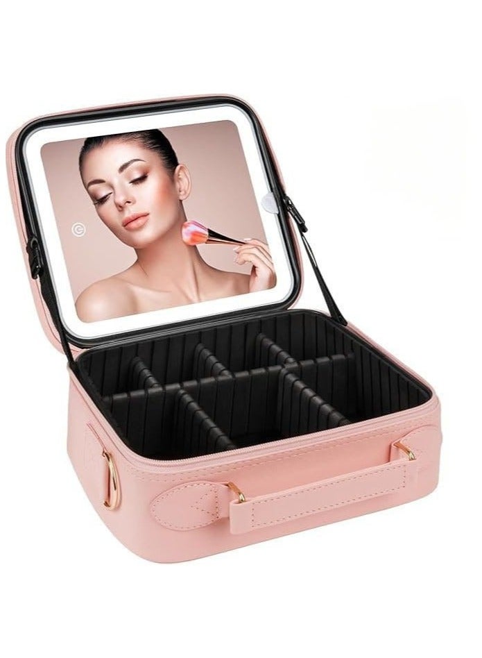Travel Makeup Bag for Cosmetic Organizer with Large Removable Magnetic Lighted Mirror - Image 1