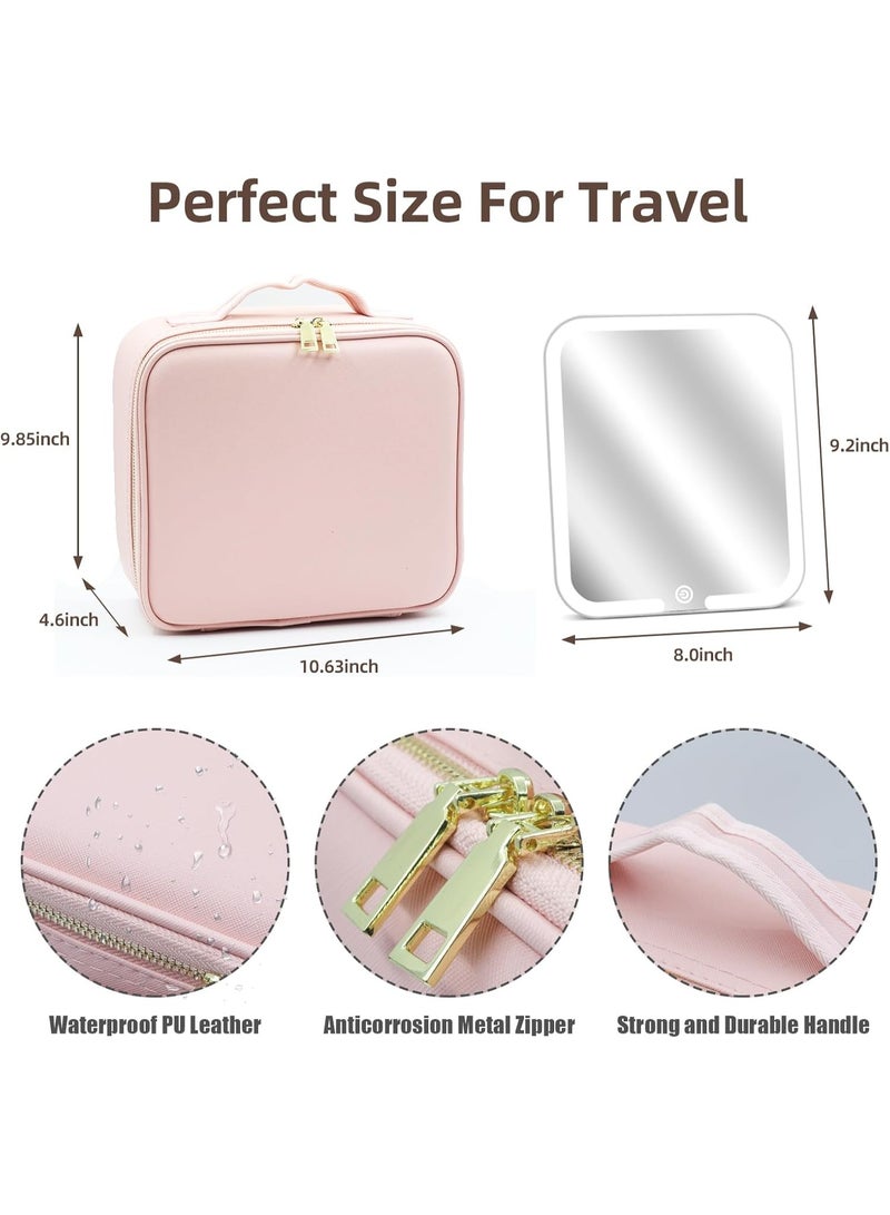 Travel Makeup Bag for Cosmetic Organizer with Large Removable Magnetic Lighted Mirror - Image 4