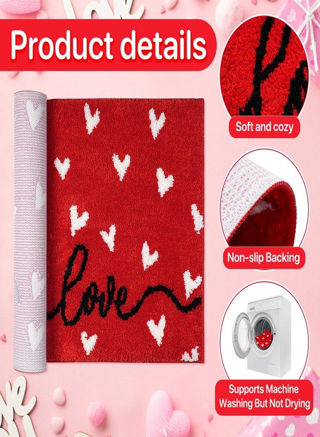 Hallswl Valentine's Day Red Bathroom Rugs,White Heart and Love Tufted Soft Absorbent Bath Rug Non Slip Washable Bathroom Mat for Valentine Home Kitchen Decor Indoor Bath Mat,20x32 Inch - Image 3