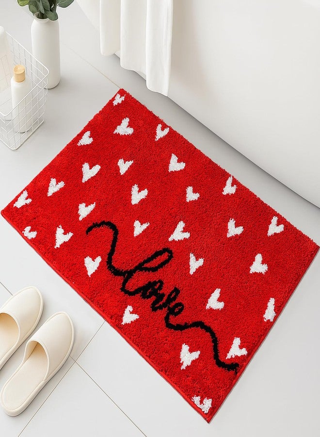 Hallswl Valentine's Day Red Bathroom Rugs,White Heart and Love Tufted Soft Absorbent Bath Rug Non Slip Washable Bathroom Mat for Valentine Home Kitchen Decor Indoor Bath Mat,20x32 Inch - Image 1