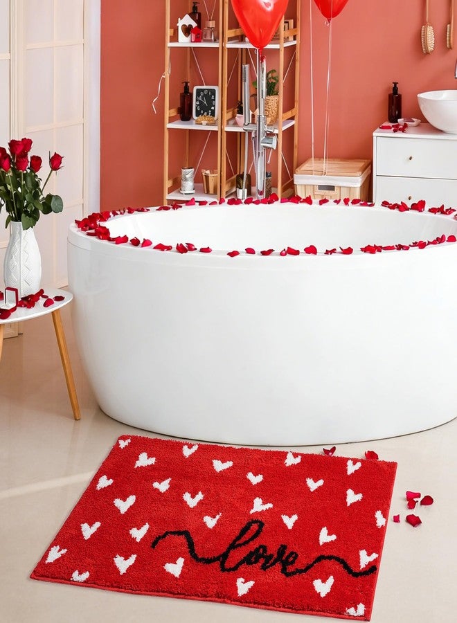 Hallswl Valentine's Day Red Bathroom Rugs,White Heart and Love Tufted Soft Absorbent Bath Rug Non Slip Washable Bathroom Mat for Valentine Home Kitchen Decor Indoor Bath Mat,20x32 Inch - Image 5