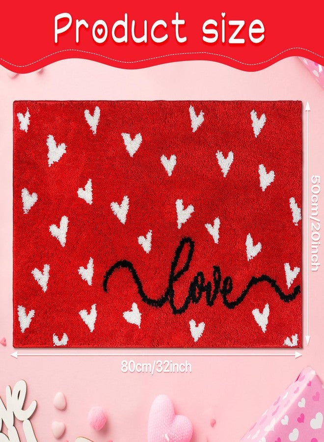 Hallswl Valentine's Day Red Bathroom Rugs,White Heart and Love Tufted Soft Absorbent Bath Rug Non Slip Washable Bathroom Mat for Valentine Home Kitchen Decor Indoor Bath Mat,20x32 Inch - Image 2