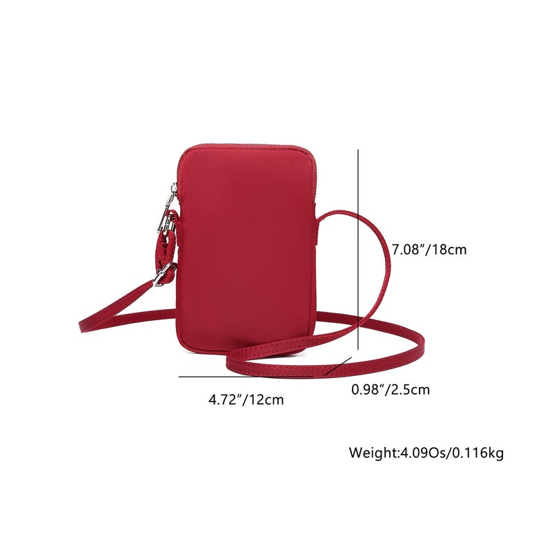 YONBEN Small Crossbody Purse Zipper Cell Phone Bag Mini Shoulder Purse Wallet Smart Phone Wallet with Credit Card Solts (Nylon-Burgundy red) - Image 2