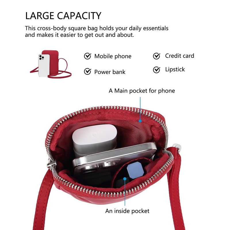 YONBEN Small Crossbody Purse Zipper Cell Phone Bag Mini Shoulder Purse Wallet Smart Phone Wallet with Credit Card Solts (Nylon-Burgundy red) - Image 5