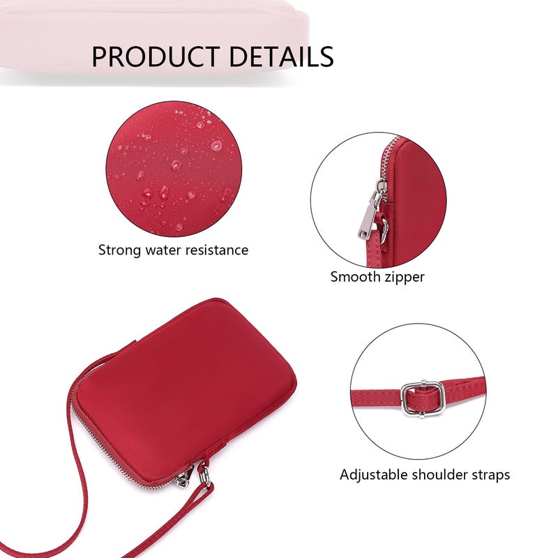 YONBEN Small Crossbody Purse Zipper Cell Phone Bag Mini Shoulder Purse Wallet Smart Phone Wallet with Credit Card Solts (Nylon-Burgundy red) - Image 4