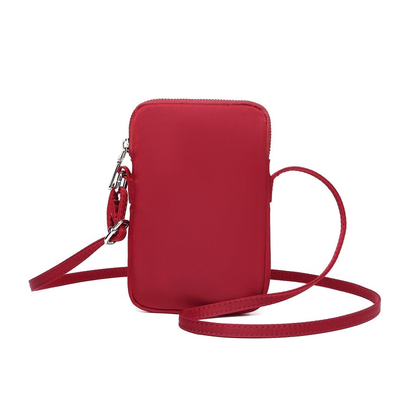 YONBEN Small Crossbody Purse Zipper Cell Phone Bag Mini Shoulder Purse Wallet Smart Phone Wallet with Credit Card Solts (Nylon-Burgundy red) - Image 1